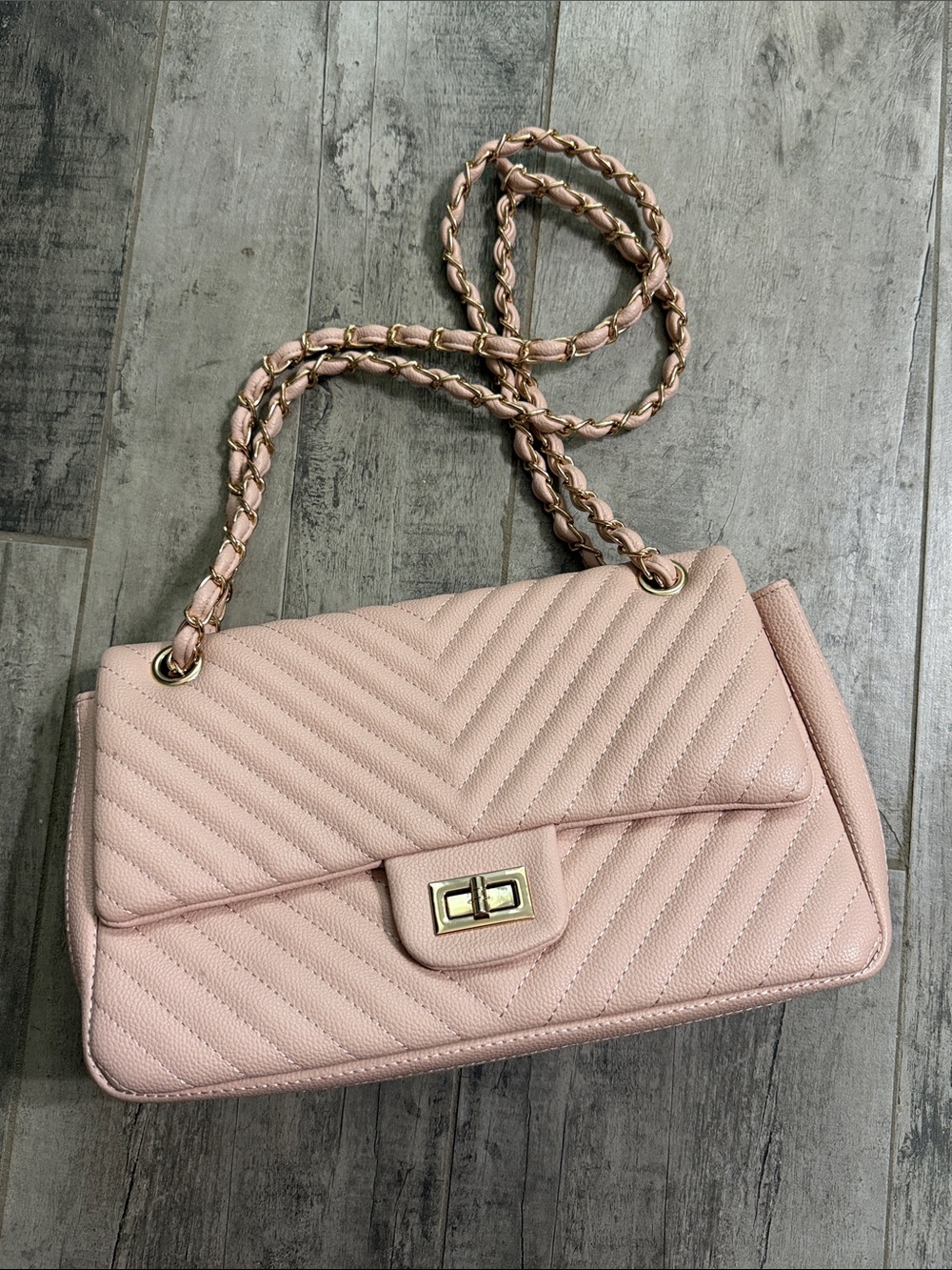 Quilted Pink Chain Shoulder Bag - Soft Blush